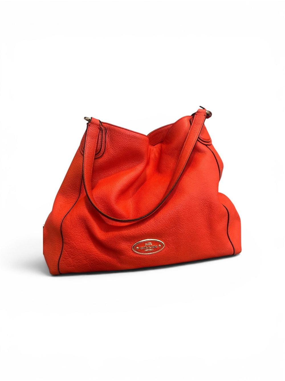 Coach Pebbled Leather Hobo in Bright Orange